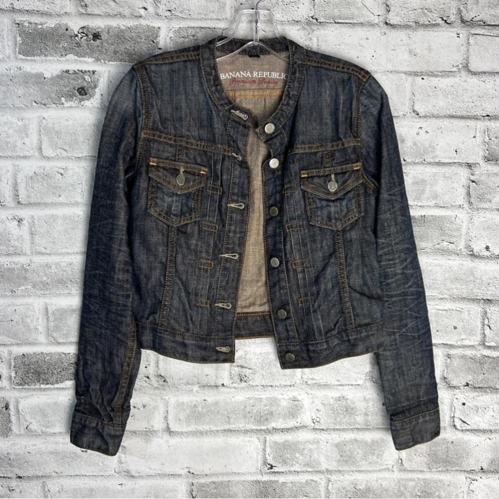 Banana Republic Premium Denim Cropped Dark Wash Jean Jacket Size XS - Picture 10 of 15